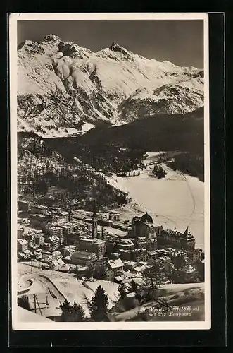 AK St. Moritz-Dorf, Gesamtansicht mit Piz Languard im Winter