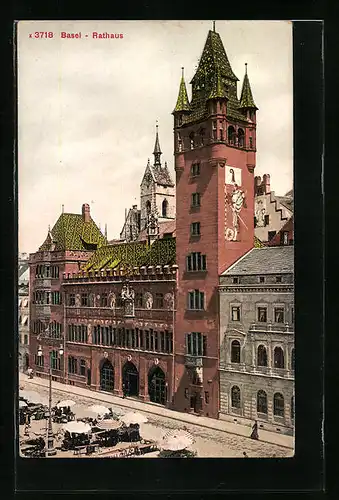 AK Basel Blick auf das Rathaus