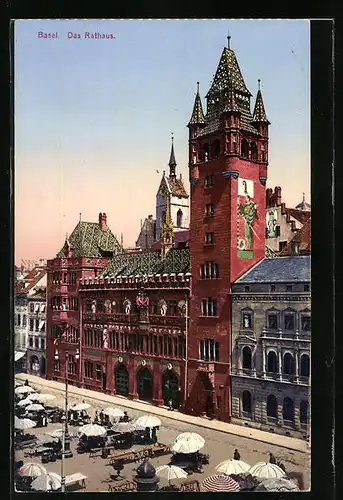 AK Basel, Rathaus mit Marktplatz