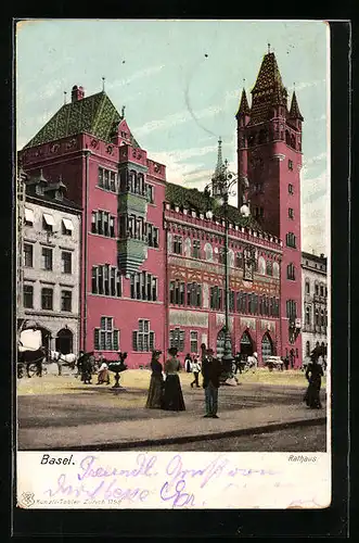 AK Basel, Passanten vor dem Rathaus