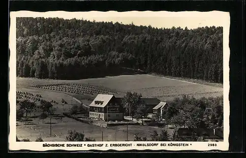AK Nikolsdorf i. Sa., Blick zum Gasthof z. Erbgericht