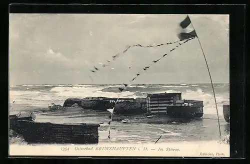 AK Brunshaupten i. M., Ostsee bei Sturm