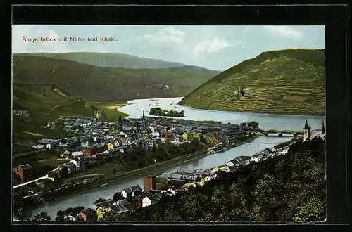 AK Bingerbrück / Nahe, Gesamtansicht mit Blick auf Nahe und Rhein