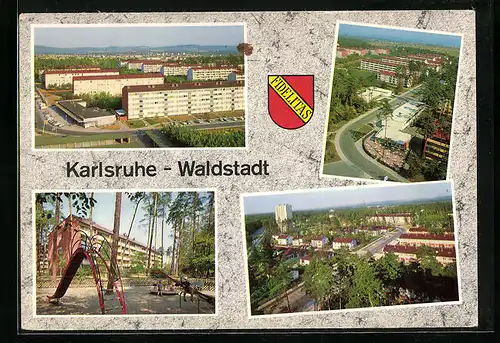 AK Karlsruhe-Waldstadt, Teilansichten mit Strassenpartien, Spielplatz