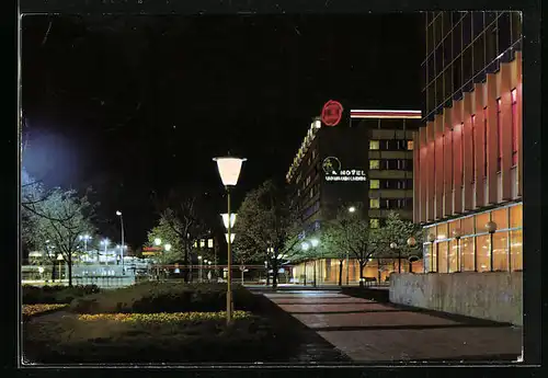 AK Berlin, Hotel Unter den Linden bei Nacht