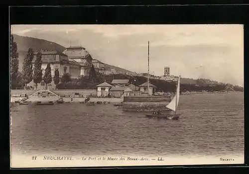 AK Neuchâtel, Le Port et le Musée des Beaux-Arts