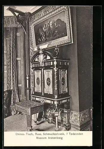 AK Arenenberg, Museum Arenenberg, Chinesischer Tisch, Russischer Schmuckschrank, Sieben Todsünden