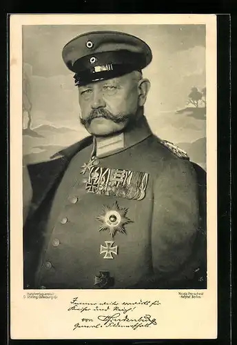 AK Portrait Paul von Hindenburg in Uniform mit Orden