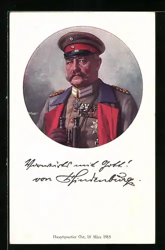 AK Portrait Paul von Hindenburg in Uniform mit Fernglas und Orden