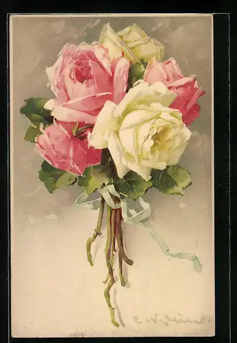 Künstler-AK Catharina Klein: Ein Rosenstrauss