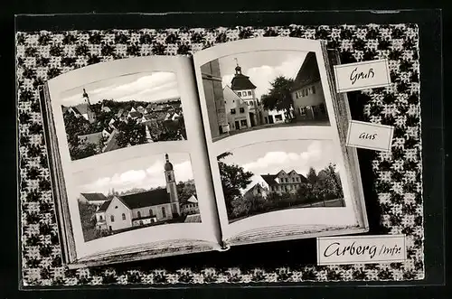 AK Arberg, Ortsansicht und drei Ansichten aus dem Ort