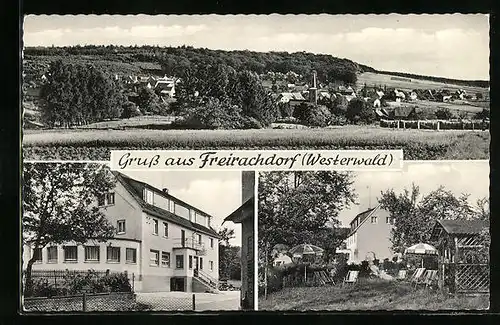 AK Freirachdorf (Westerwald), Gesamtansicht und Gasthof und Pension Willy Hoffmann