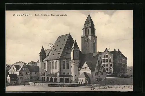 AK Wiesbaden, Lutherkirche und Gutenbergschule