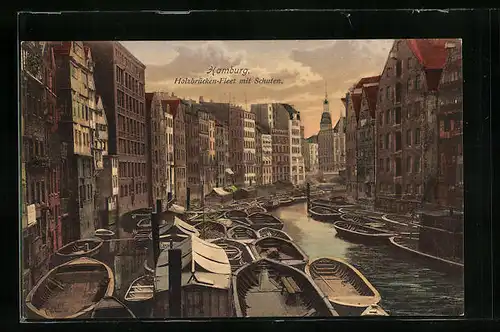 AK Alt-Hamburg, Holzbrücken-Fleet mit Schuten