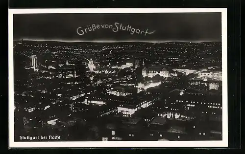 AK Stuttgart, Stadtansicht bei Nacht