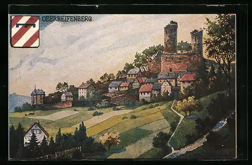 Künstler-AK Oberreifenberg, Ortsansicht mit Wappen