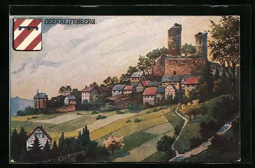 Künstler-AK Oberreifenberg, Ortsansicht mit Wappen