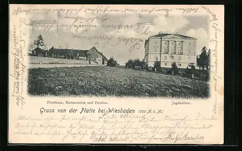 AK Wiesbaden, Platte - Jagdschloss, Forsthaus, Restauration und Pension
