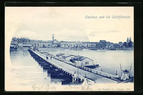 AK Coblenz, Ortsansicht und die Schiffbrücke
