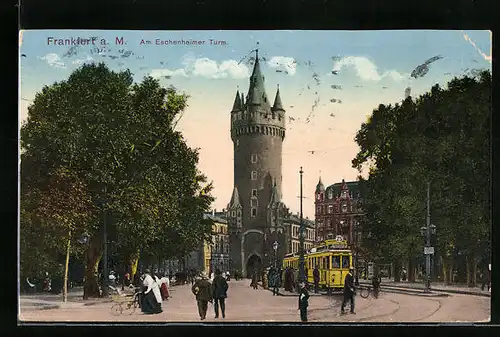 AK Frankfurt a. M., Strassenbahn am Eschenheimer Turm