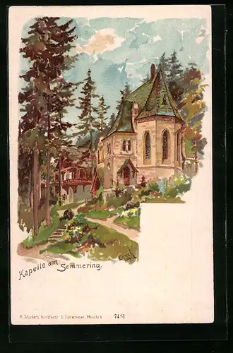 Künstler-AK Emil Czech: Kapelle am Semmering