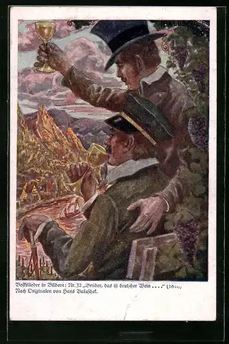 Künstler-AK Hans Baluschek: Volkslieder in Bildern - Brüder, das ist deutscher Wein ..