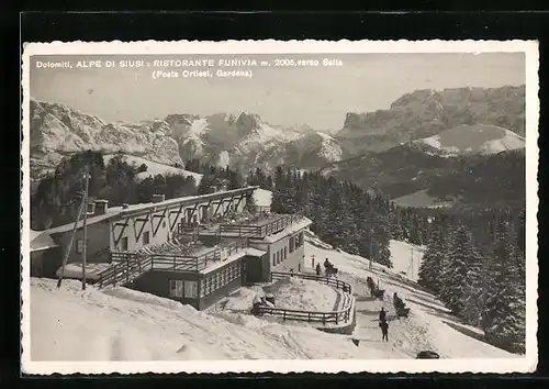 AK Alpe di Siusi, Seiseralpen-Schwebebahn, Bergstation und Restaurant