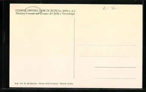 AK Ortisei-Alpe di Siusi, Stazione a monte col Gruppo del Sella e Sassolungo
