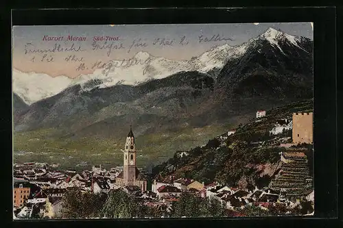 AK Meran, Ortsansicht aus der Vogelschau