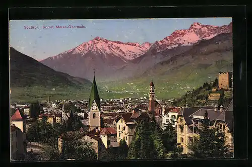 AK Meran-Obermais, Gesamtansicht aus der Vogelschau