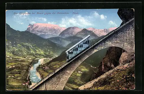 AK Bozen, Die Virglbahn gegen die Dolomiten, Bergbahn