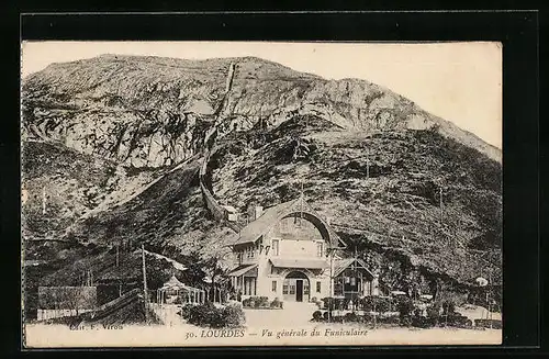AK Lourdes, Vue gènèrale du Funiculaire, Bergbahn