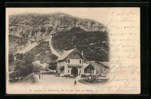 AK Lourdes, Funiculaire, Pic du Jer, Gare du Dèpart, Bergbahn