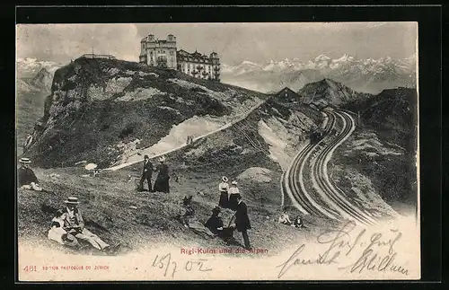 AK Rigi-Kulm und die Alpen mit Bergbahn