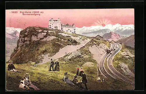 AK Rigi-Kulm beim Sonnenaufgang mit der Bergbahn
