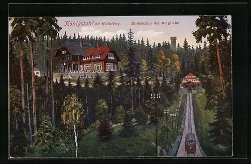 AK Königstuhl bei Heidelberg - Endstation der Bergbahn