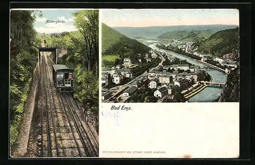 AK Bad Ems, Ortsansicht und die Malbergbahn