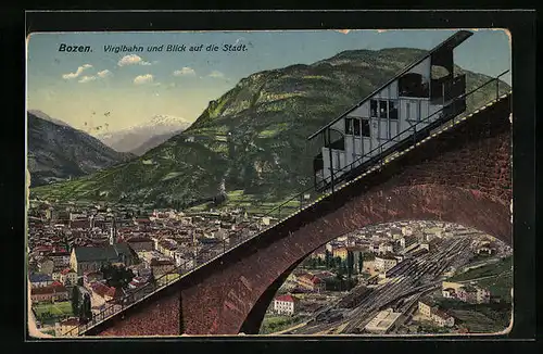 AK Bozen, Virglbahn und Blick auf die Stadt