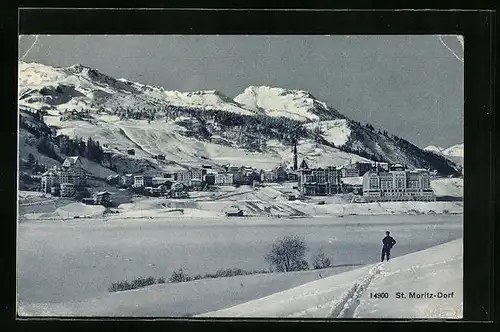 AK St. Moritz-Dorf, Ortsansicht aus der Ferne