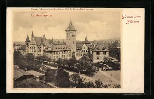 AK Zürich, Landesmuseum aus der Vogelschau