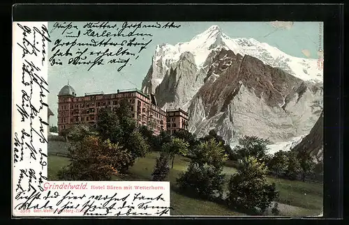 AK Grindelwald, Hotel Bären mit Wetterhorn