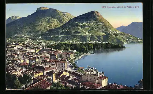 AK Lugano, Ortsansicht mit Monte Brè