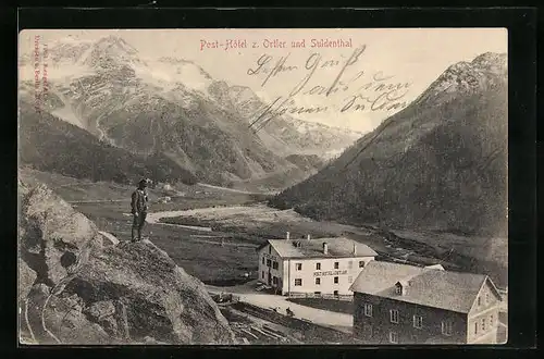 AK St. Gertraud in Sulden, Post-Hotel z. Ortler und Suldenthal