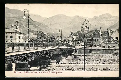 AK Bozen, Talferbrücke mit dem Rosengarten