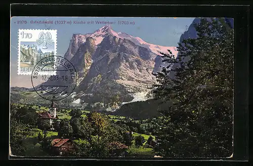 AK Grindelwald, Kirche mit Wetterhorn