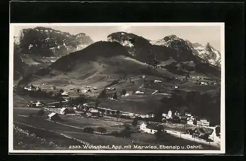 AK Weissbad, Gesamtansicht mit Marwies, Ebenalp und Oehrli