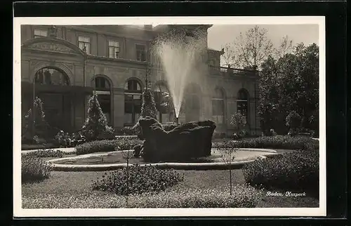 AK Baden, Kurpark mit Fontäne