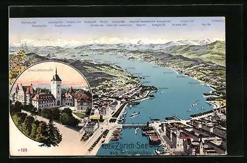 AK Zürich, Panorama mit Zürichsee und Landesmuseum