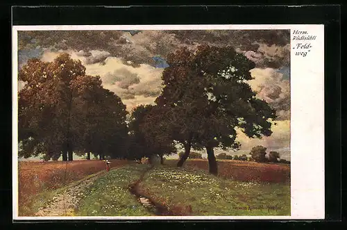 Künstler-AK Hermann Rüdisühli: Frau auf einem Feldweg