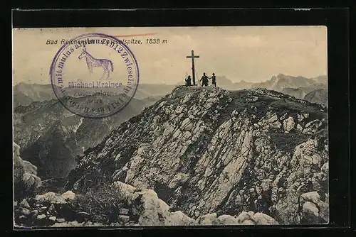 AK Bad Reichenhall, Zweiselspitze mit Gipfelkreuz und Bergsteigern